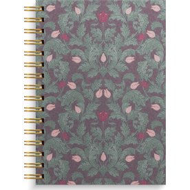 Burde Notesbog, A5, linjeret, burgundy flowers