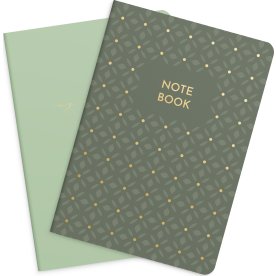 Burde Notesbog | 14x21 cm | 2-pk | Green & pattern