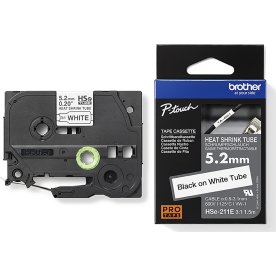 Brother HSe-211E krympeflextape, 5.2mm, sort/hvid