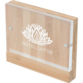Akryl/bambus display, magnetisk, 10x15 cm, logo