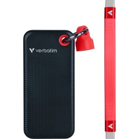 VERBATIM USB 3.2 Gen 2 1TB, SSD, Sort/Rød
