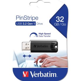 Verbatim USB 3.2, PinStripe, 32GB, Sort