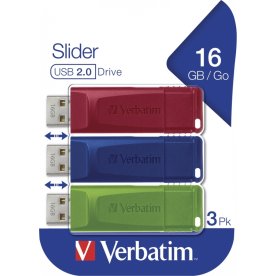 Verbatim USB-Nøgle, 16GB, (3-pack), Rød/Blå/Grøn