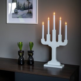 Femarmet Lysestage i Træ m. 5 Lys, hvid