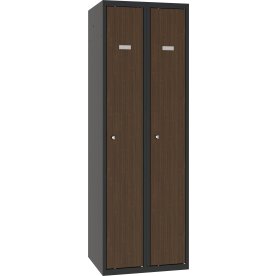 Proff garderobeskab,2x1,Plan,H.lås,Antracit/teak