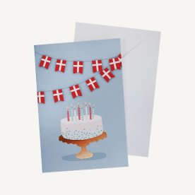 Kort m. kuvert, Lagkage & Dannebrogsflag, 11x17 cm