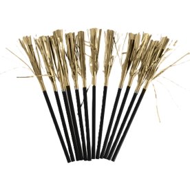 Sugerør, 12 stk, sort m. guldpynt