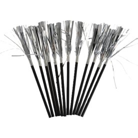 Sugerør, 12 stk, sort m. sølvpynt