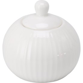 Sukkerskål med låg, riflet, hvid, porcelæn, 310ml.