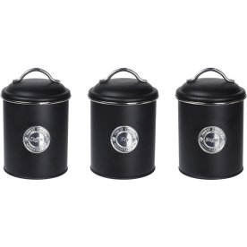 Opbevaringsdåser til kaffe/te/sukker, sort, metal