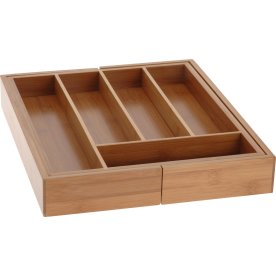 Bestikbakke med udtræk, bambus, 34x28-45x5 cm.