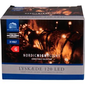 Lyskæde m/120 LED, 5,95m, forbindelig, varm hvid