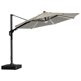 Hængeparasol Ø3,5m m/fod m/hjul+overtræk+LED,beige