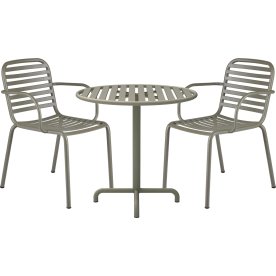 Ivy Cafébord ø76cm + 2 stole Ivy Pipe, Olivengrøn