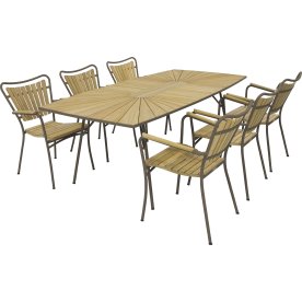 Marguerit Havebord L200cm + 6 stole, Mocca