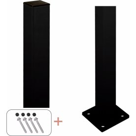 Plus Stålstolpe med fod, sort, 4,5x4,5x96 cm.