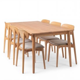 NordicLine kantinesæt m/6 stole m/polstring, eg