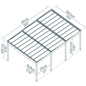 Palram Canopia Carport Oslo 3 biler, 6x9 meter