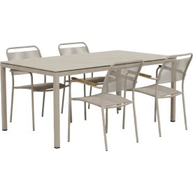 Terra Havebord L132cm + 4 stole Verona, Taupe