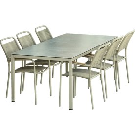 Terra Havebord L197cm + 6 stole Verona, Taupe