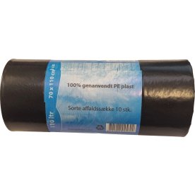 Affaldssække 100L, 70x110cm, 45my, Genanvendt Sort