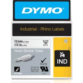 Dymo Rhinopro, 12 mm, krympeflex tape, hvid