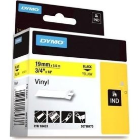 Dymo Rhino Vinyltape 19mm, sort på gul