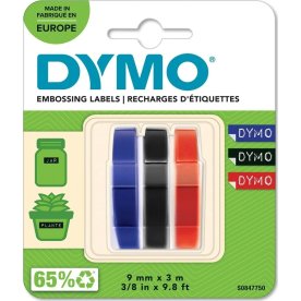 Dymo 3D prægetape 9mm x 3m i sort/rød/blå