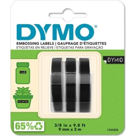 Dymo 3D prægetape m/lim, 9mm, sort, 3 stk