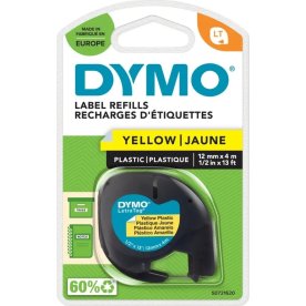 Dymo Letratag labeltape 12mm, sort på gul