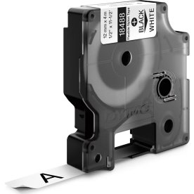 Dymo Rhino fleksibelt tape 12mm, sort på hvid