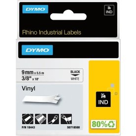 Dymo Rhino Vinyltape 9mm, sort på hvid