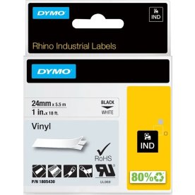 Dymo Rhino Vinyltape 24mm, sort på hvid