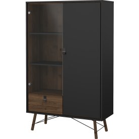 Serveline vitrineskab 2 døre/1 skuffe, sort/valnød