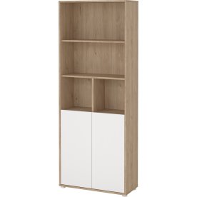 Small Officeline høj bogreol m/2 låger, hvid/eg