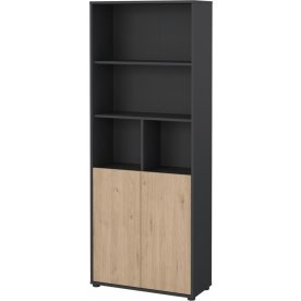Small Officeline høj bogreol m/2 låger, grå/eg