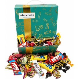 Displayboks, chokolade og slik, 1400 g