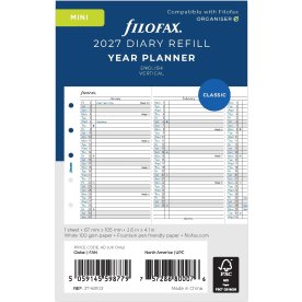 Filofax 2027 Refill | Mini | Årsplan | Engelsk