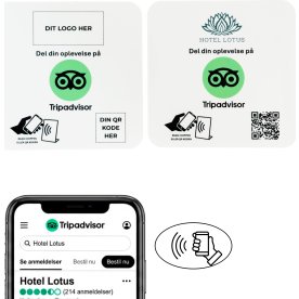 Skilt m/chip selvklæb kvadrat, eget logo, Tripadv.