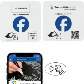 Skilt m/chip selvklæb kvadrat, eget logo, Facebook