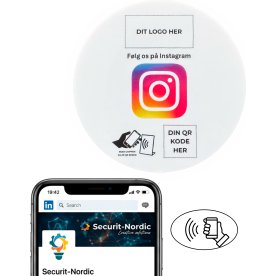 Skilt m/chip selvklæb rund, eget logo, Instagram