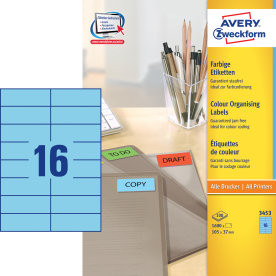 Avery 3453 färgade etiketter, 105x37 mm, blå