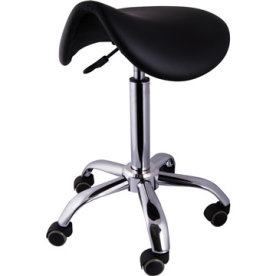 Sadelstol med hjul, svart PU, 58-77 cm