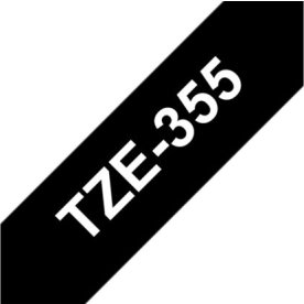 Brother TZe-355 etikettape, 24 mm, vit på svart