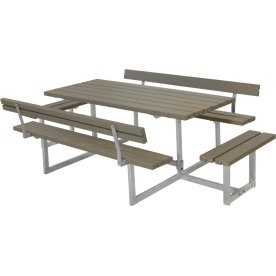 Plus Basic bänkset med ryggstöd & påbygg, Gråbrun