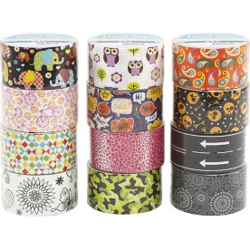 Silvertejp 48 mm x 5 m mixade mönster 12 stycken