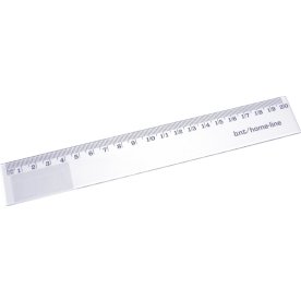 Linjal, glasklar plast, 20 cm