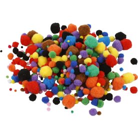 Pompoms 5-40 mm 150 st Blandade färger