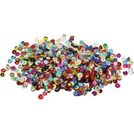 Paljetter, runda, blandade färger, 10 g