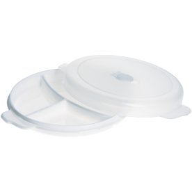 Mikrotallrik med lock, Plast, Vit, Rund